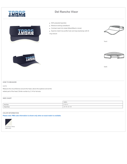 Del Rancho Toros Moisture-Wicking Visor