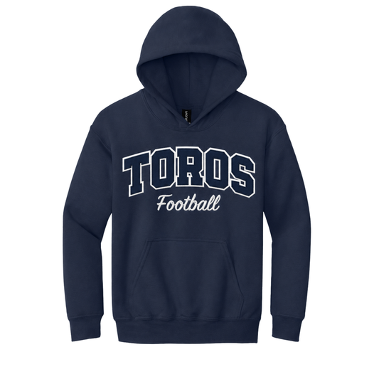 Toros Football Varsity Applique Hoodie | Premium Embroidered Tackle Twill Sweatshirt