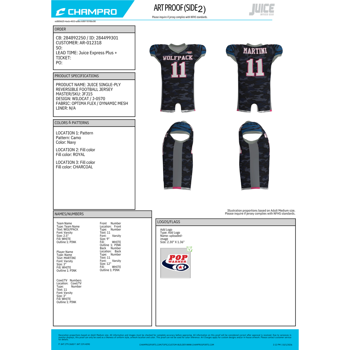 JFJ15 Custom Reversible Football Jersey