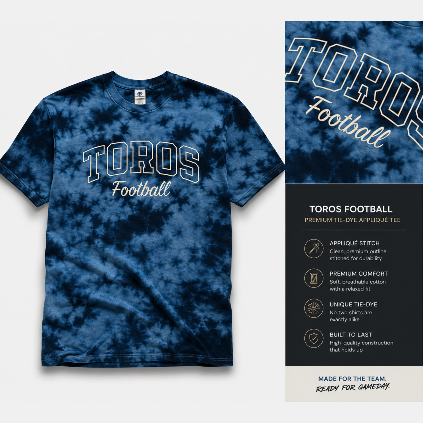 Toros Football Crystal Wash Appliqué Stitch Tee