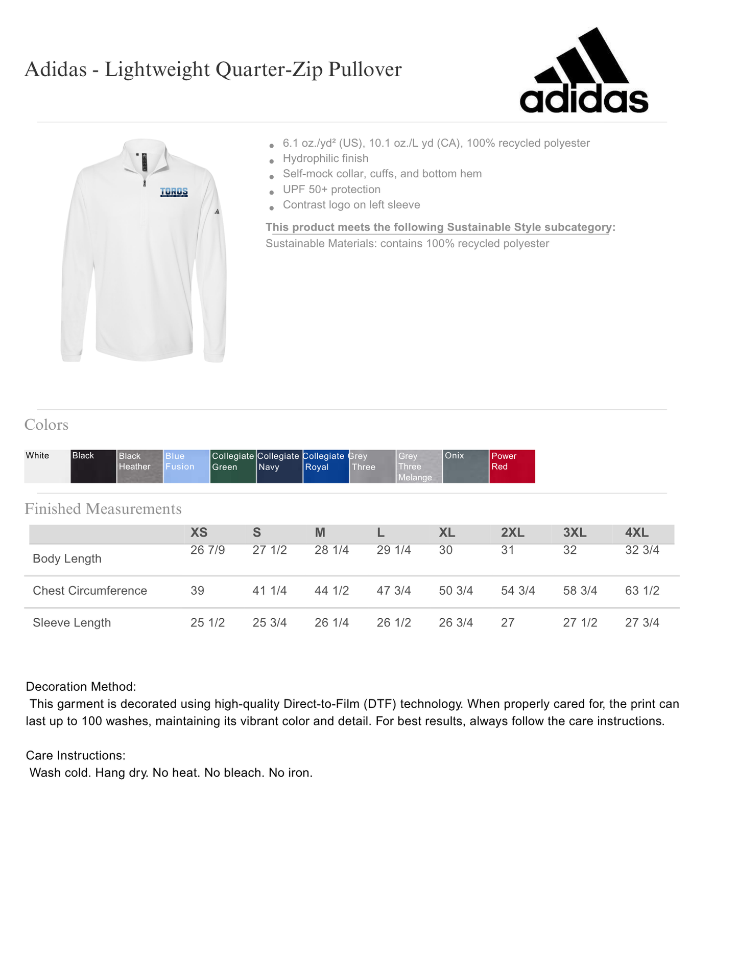 Adidas Lightweight Quarter-Zip Pullover – Toro