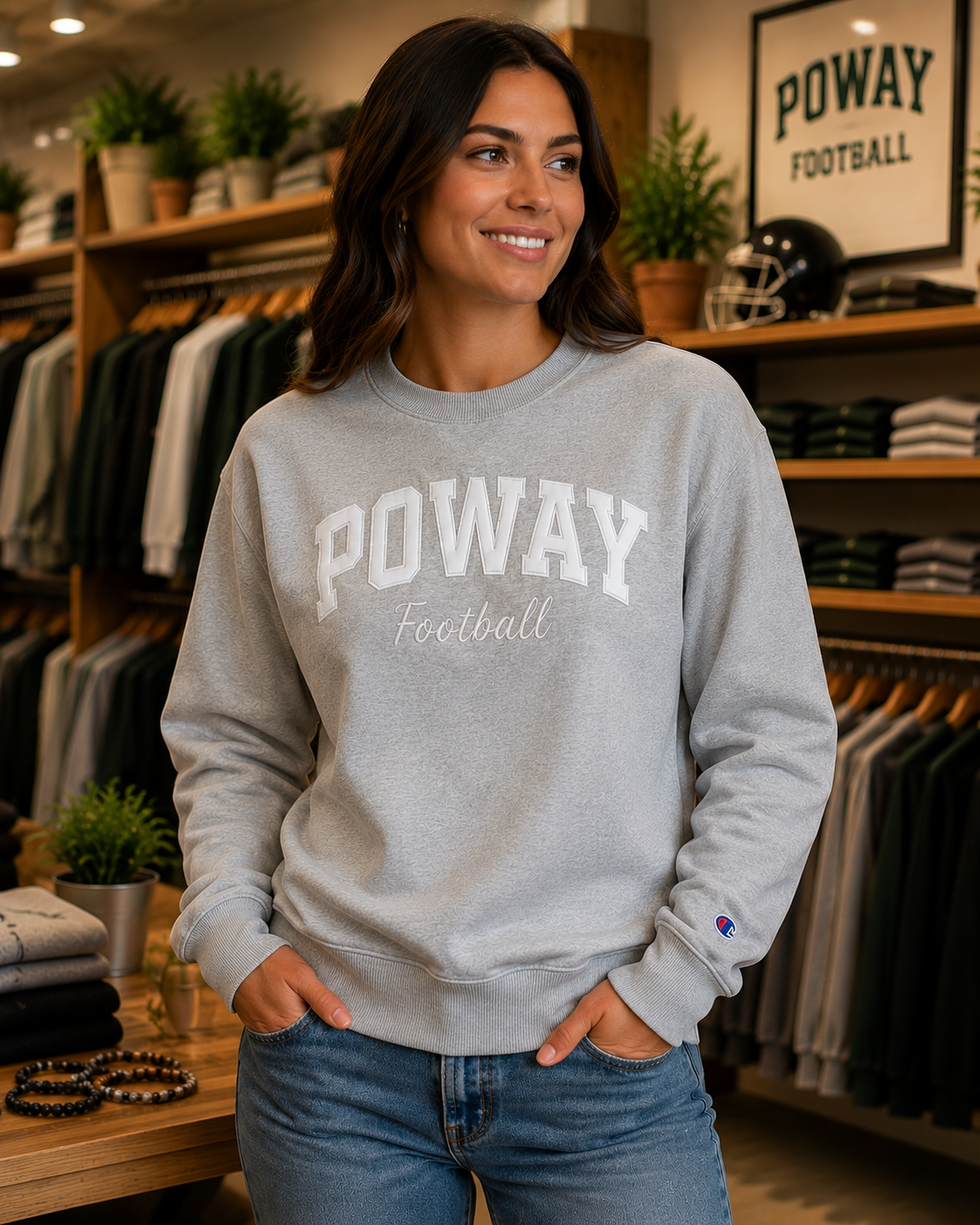 Champion ® Premium Embroidered & Appliqué "POWAY Football" Crewneck