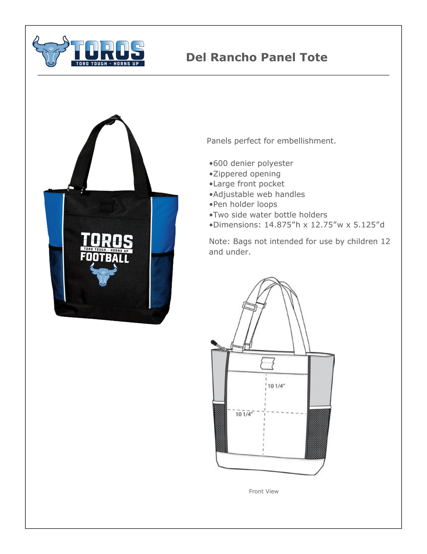 Del Rancho Toros Panel Tote - A27