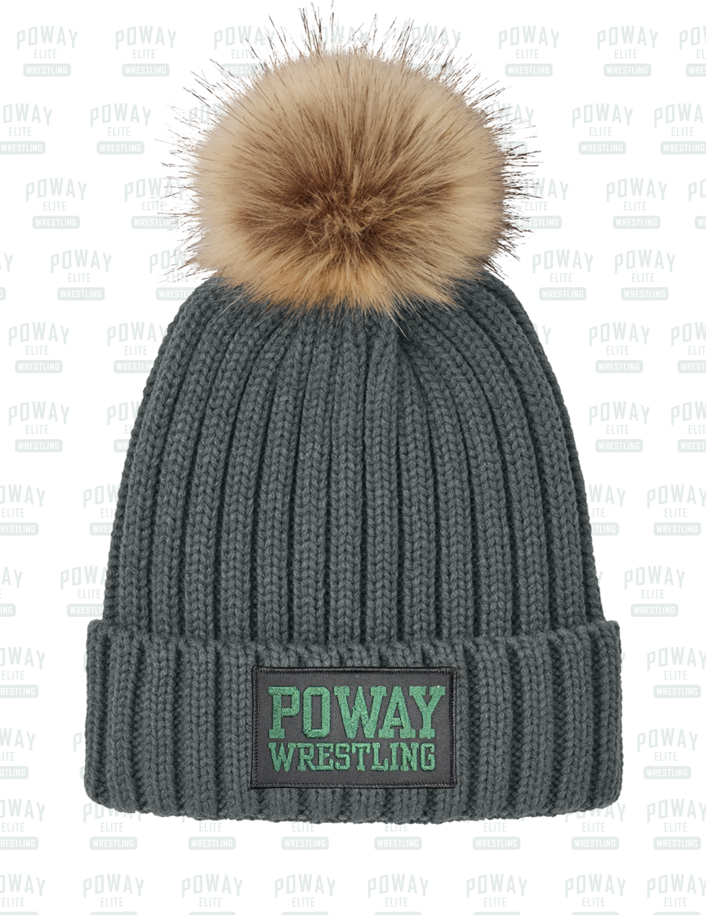 Poway Wrestling “Heritage Luxe” Faux-Fur Pom Beanie