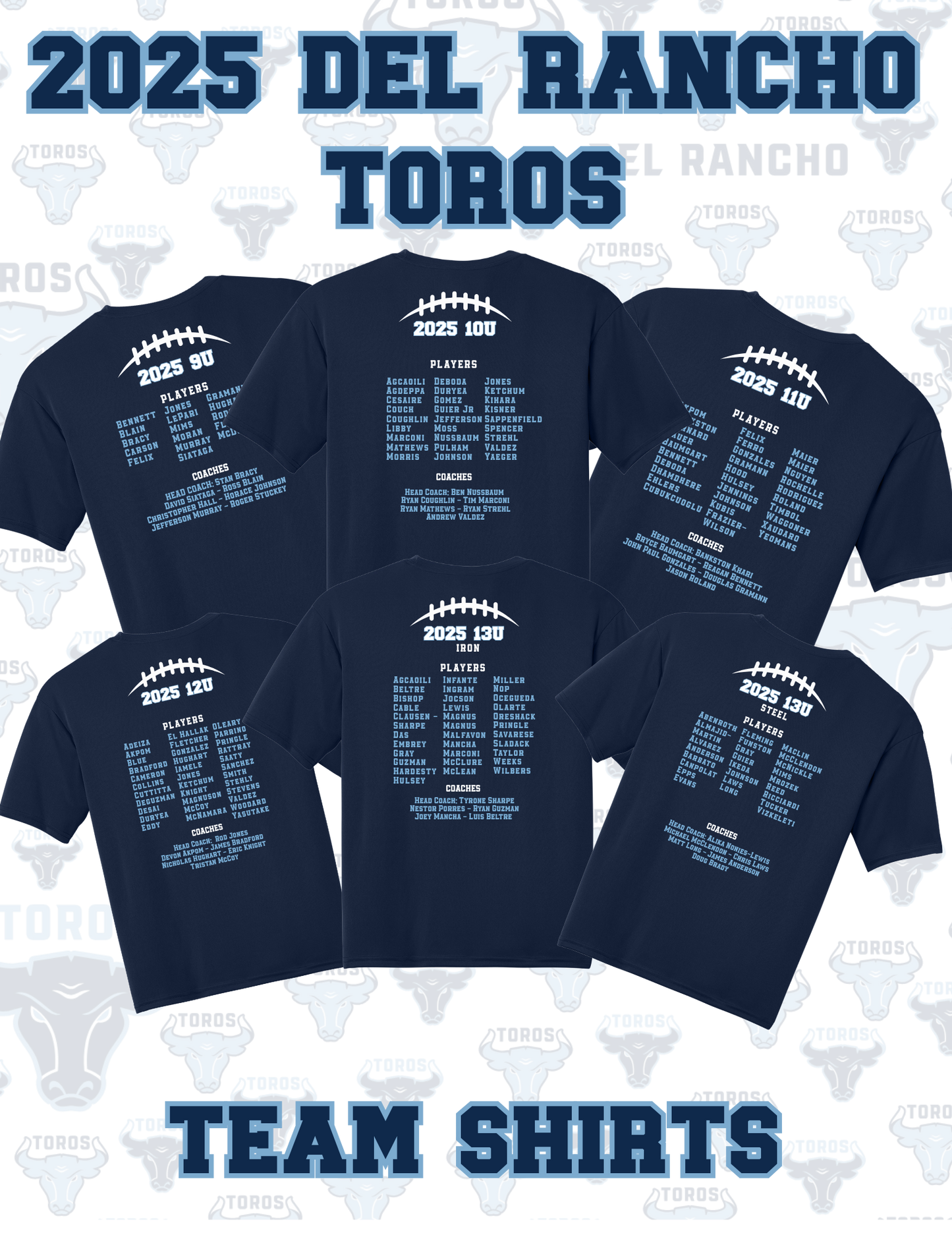 🏈 Del Rancho Toros 2025 Inaugural Season End-of-Year Team Shirt