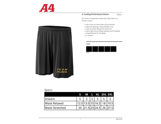 ADULT - Team Puma Wrestling – 5" Cooling Performance Shorts