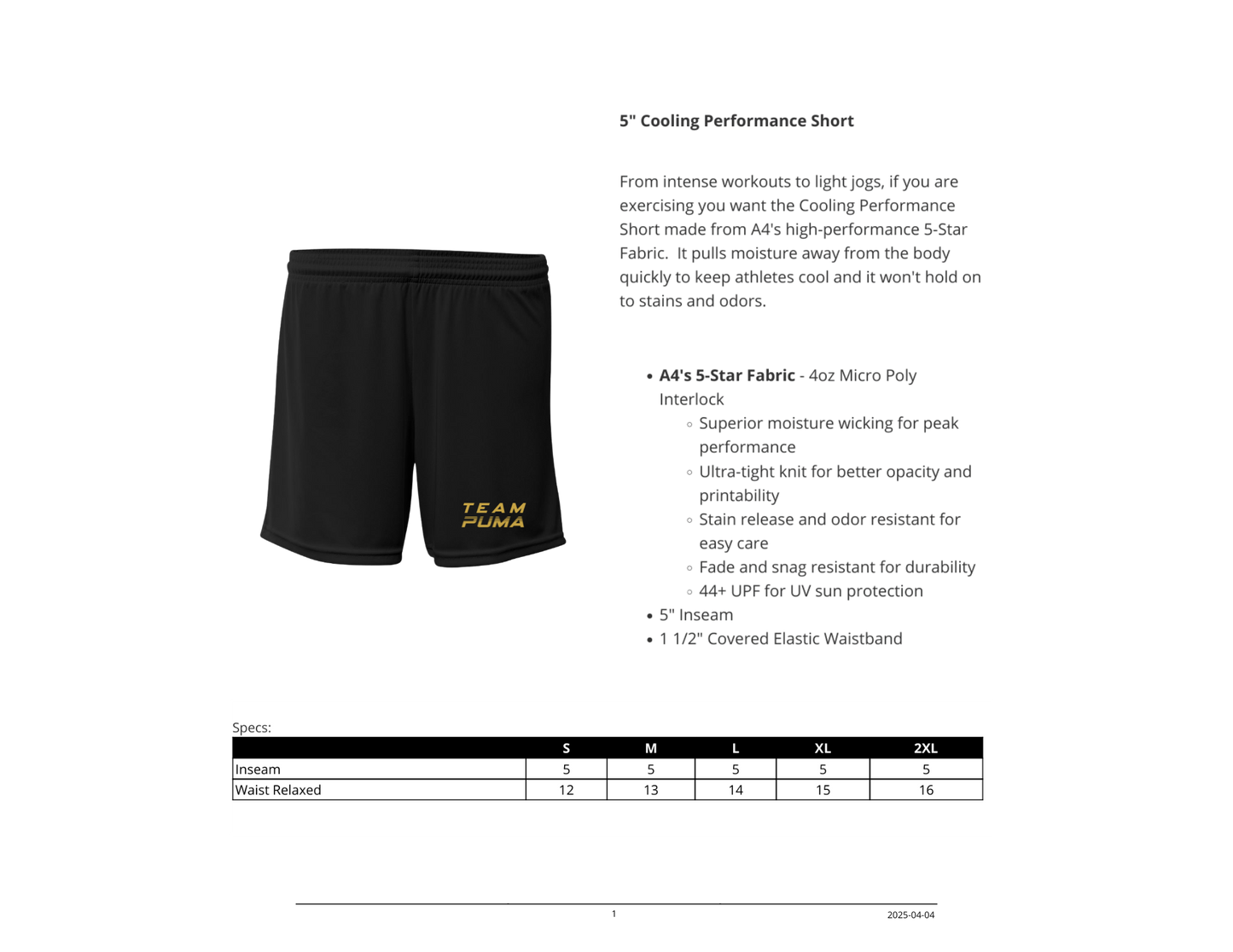 LADIES - Team Puma Wrestling – 5" Cooling Performance Shorts