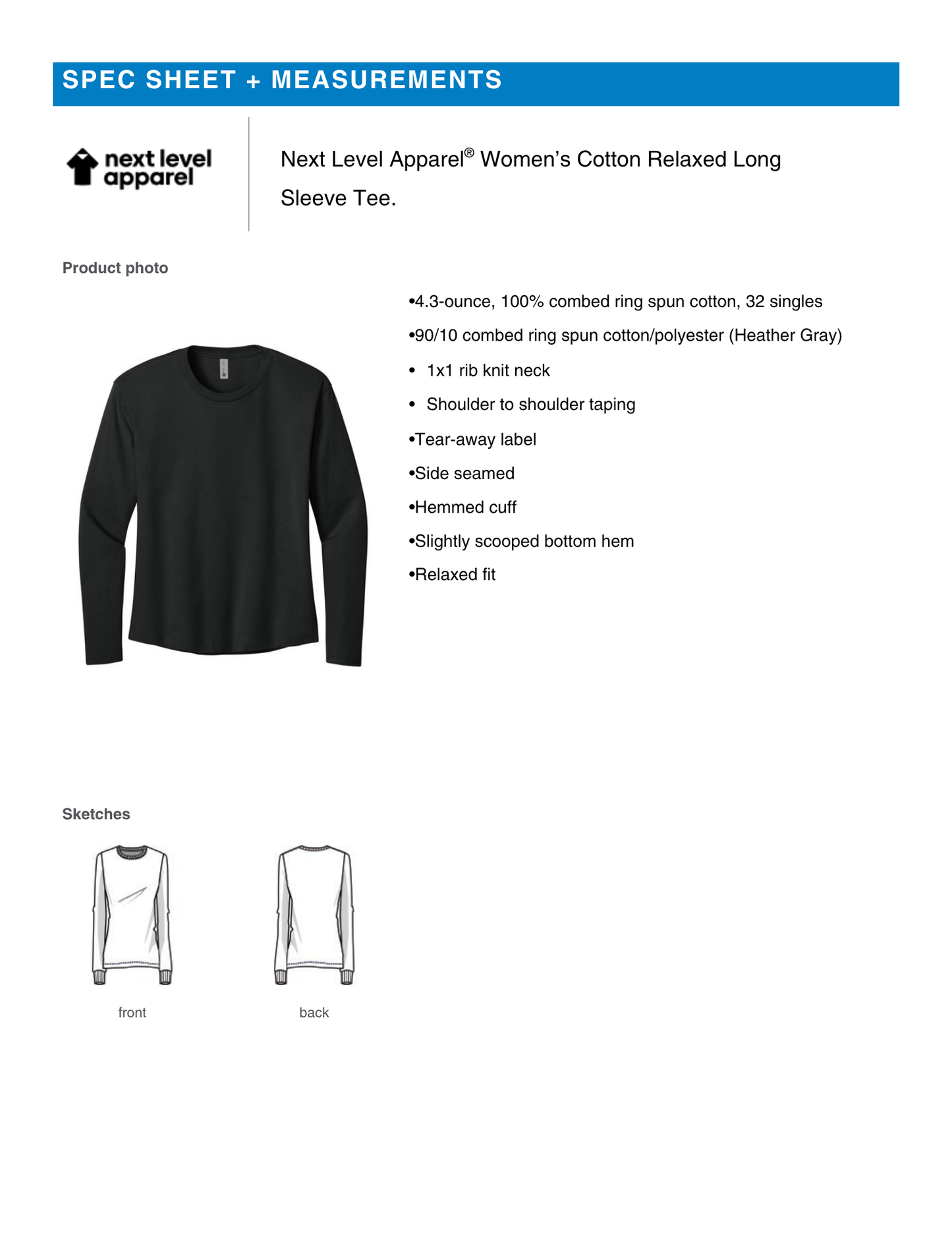 NL3911  Next Level Apparel® Women’s Cotton Relaxed Long Sleeve Tee