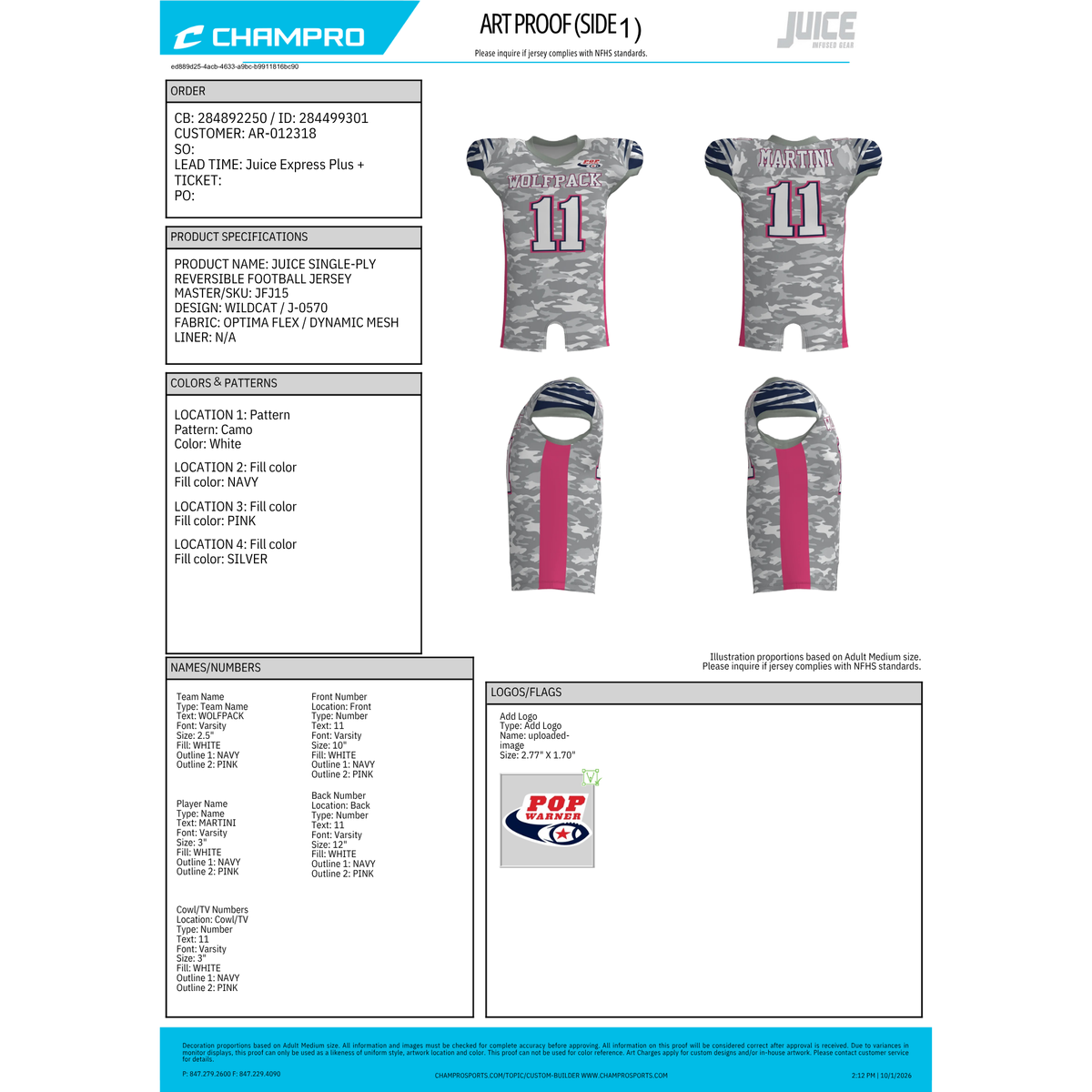 JFJ15 Custom Reversible Football Jersey