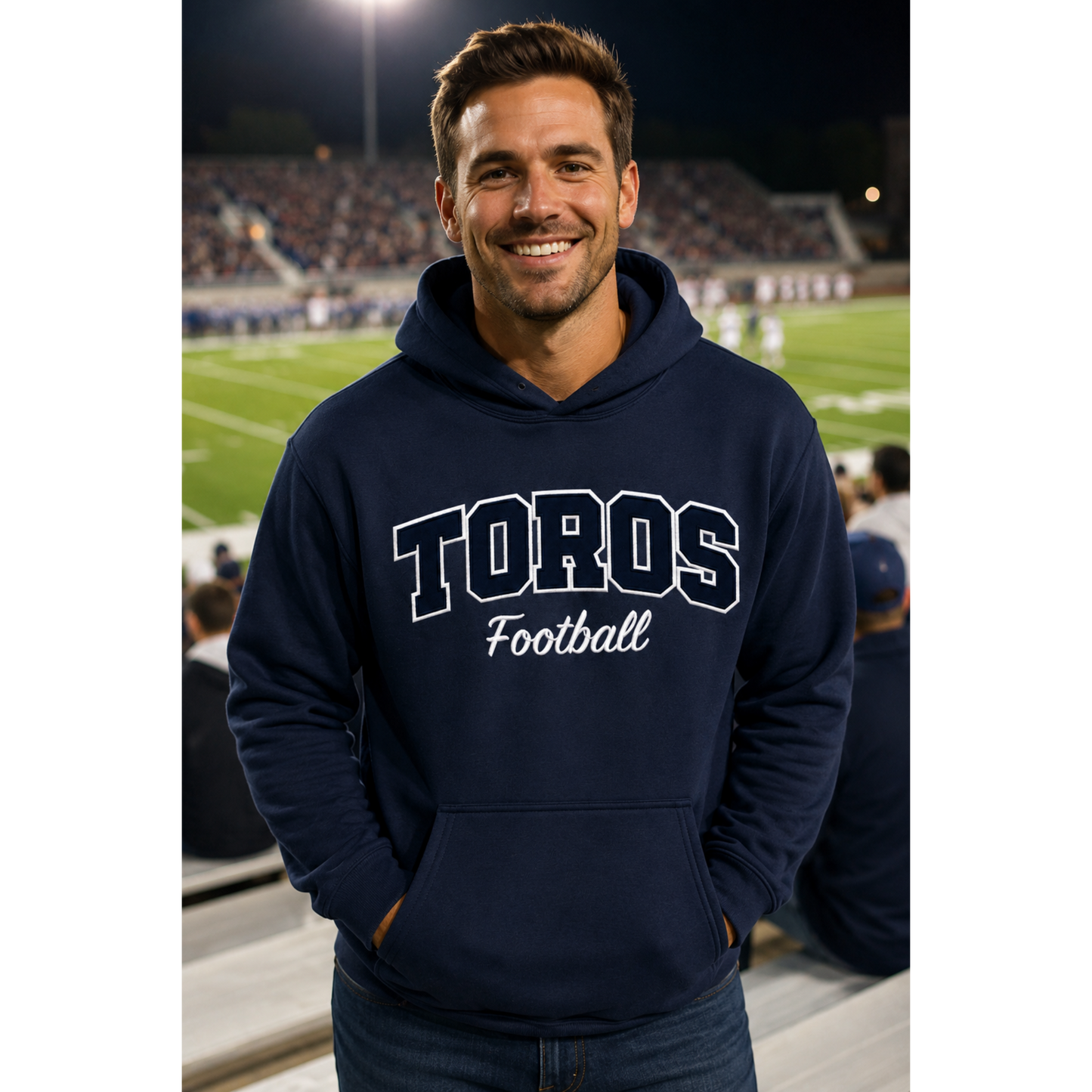 Toros Football Varsity Applique Hoodie | Premium Embroidered Tackle Twill Sweatshirt