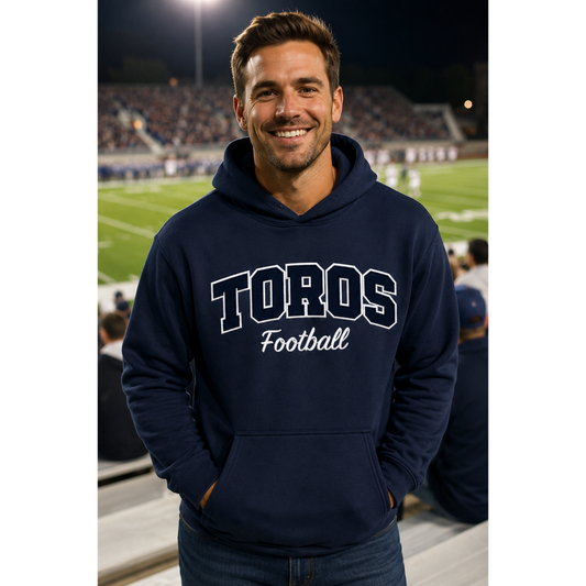 Toros Football Varsity Applique Hoodie | Premium Embroidered Tackle Twill Sweatshirt