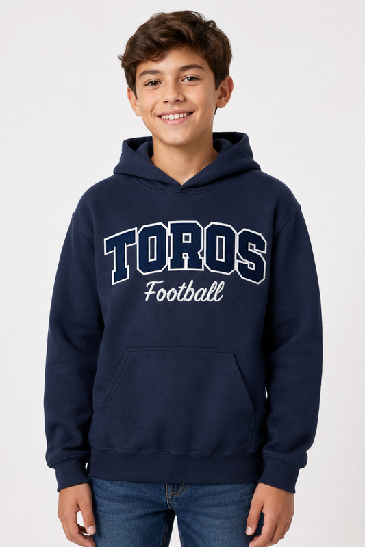 Toros Football Varsity Applique Hoodie | Premium Embroidered Tackle Twill Sweatshirt