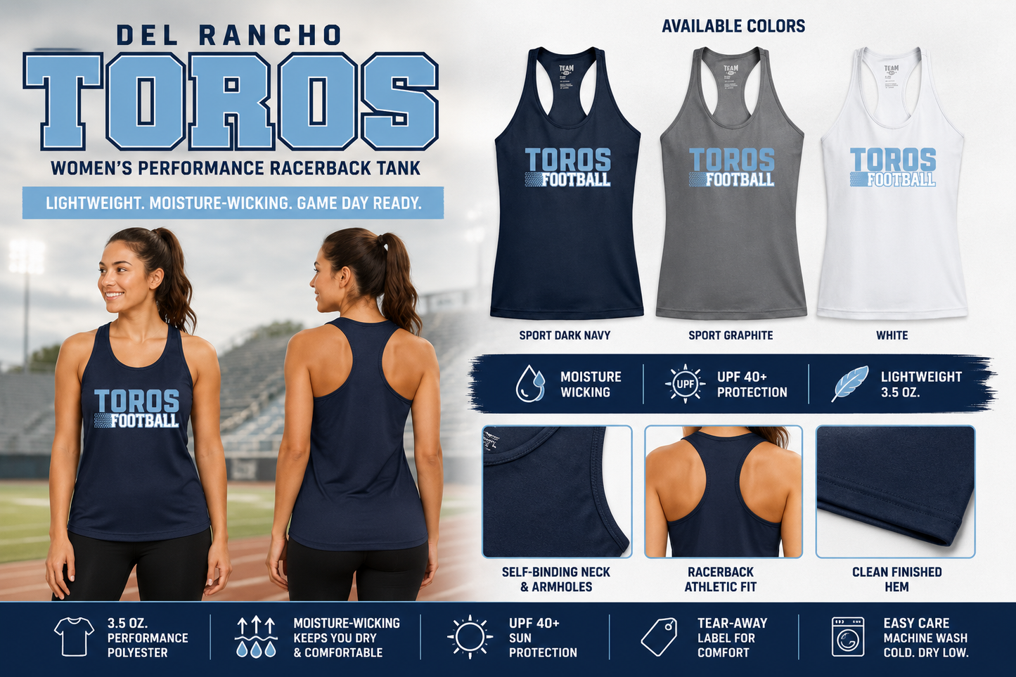 Del Rancho Toros Women’s Performance Racerback Tank