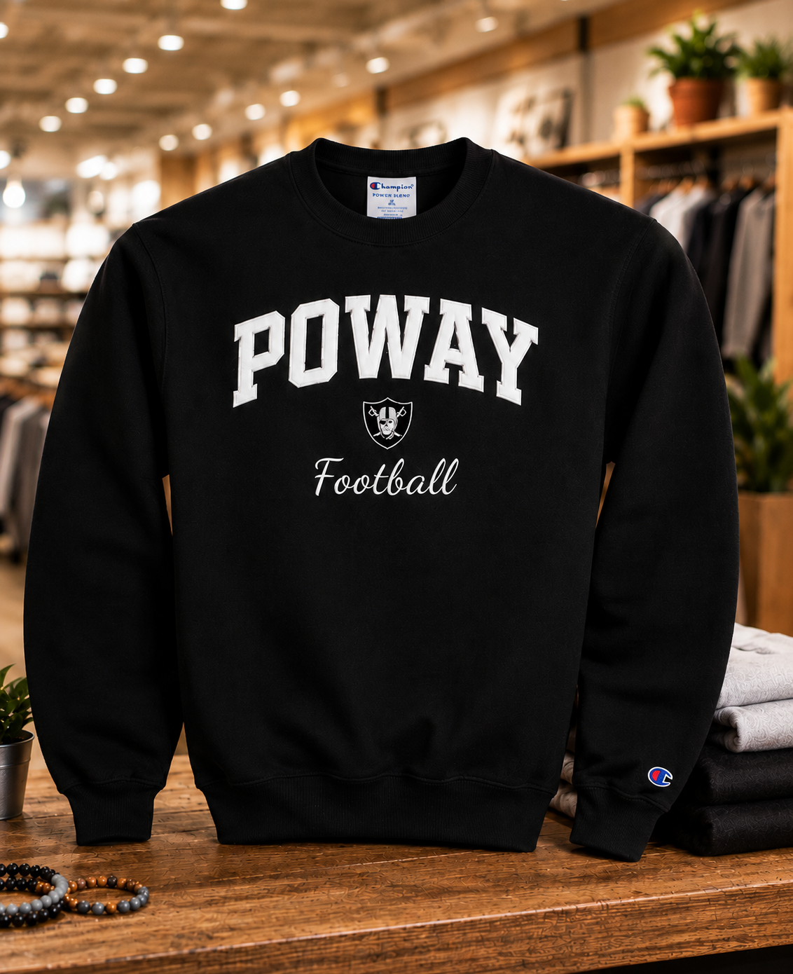 Champion ®  Premium Embroidered & Appliqué "POWAY Football" Crewneck