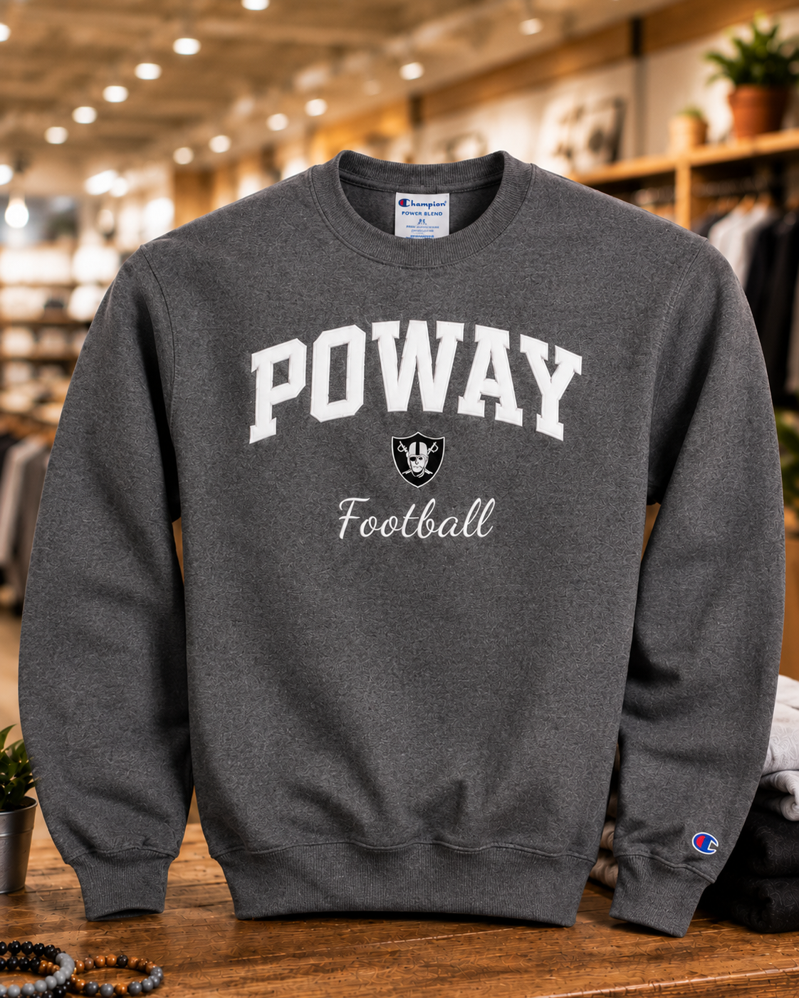 Champion ®  Premium Embroidered & Appliqué "POWAY Football" Crewneck