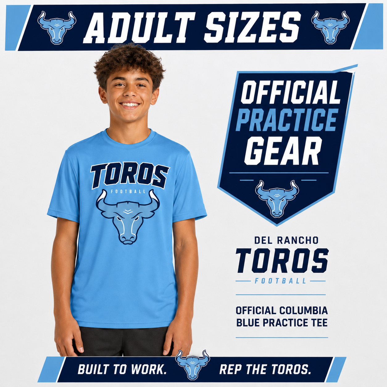 Del Rancho Toros Official Practice Tee — Columbia Blue