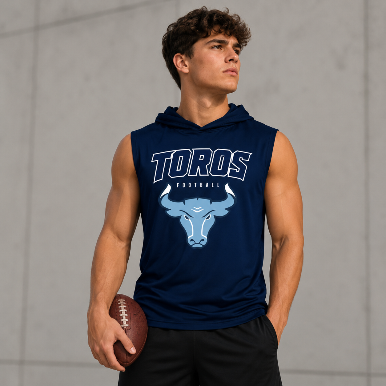 Del Rancho Toros Football Cooling Performance Sleeveless Hooded Tee