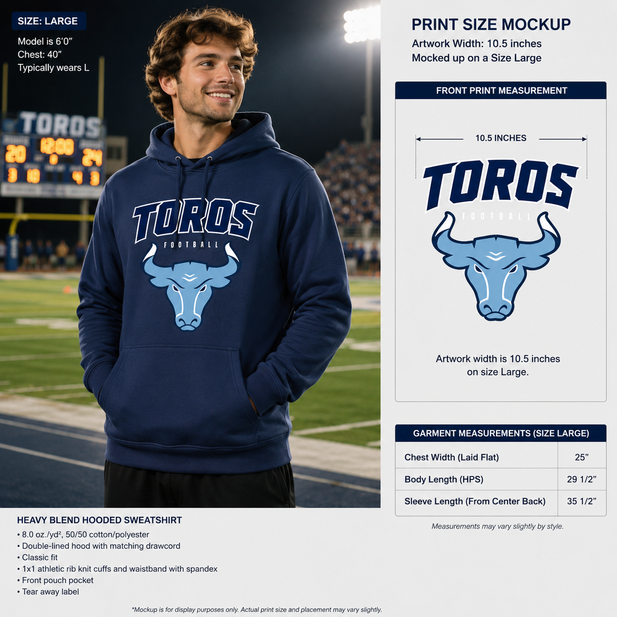Del Rancho Toros Game Night Fleece Hoodie — Sport-Tek Pullover