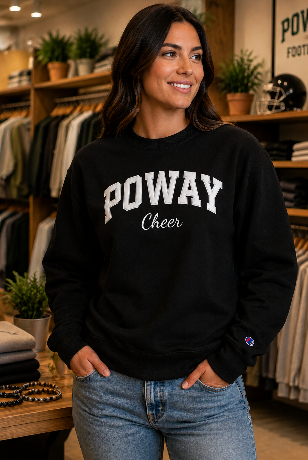 Champion ®  Premium Embroidered & Appliqué "POWAY Cheer" Crewneck
