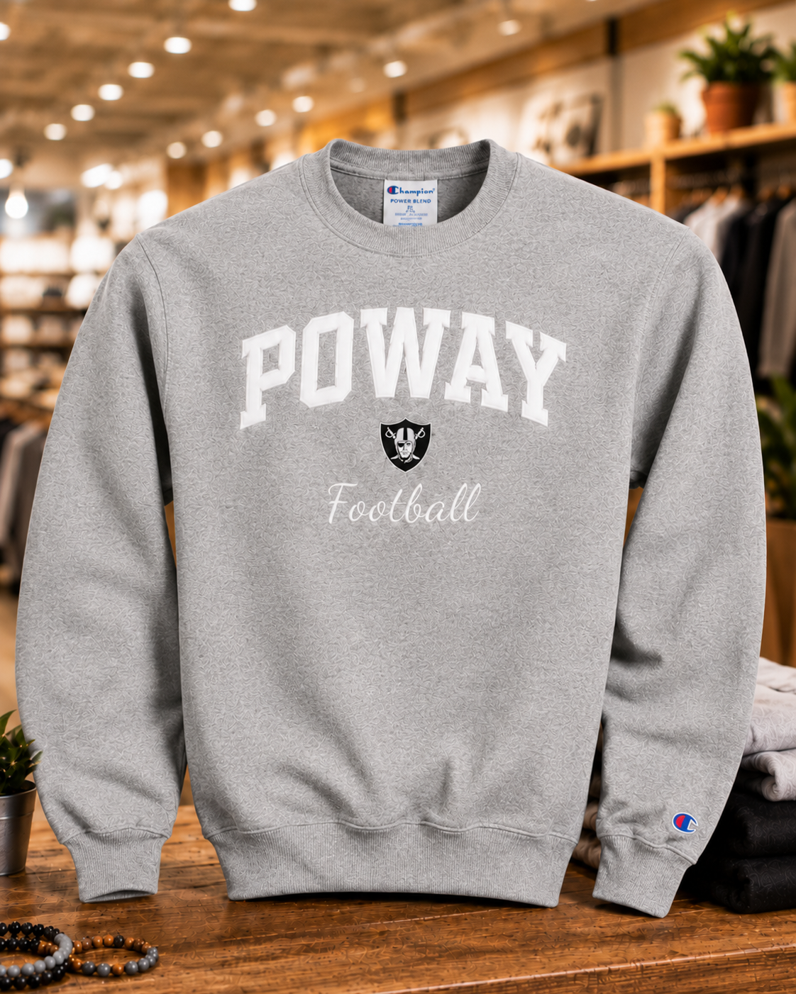 Champion ®  Premium Embroidered & Appliqué "POWAY Football" Crewneck