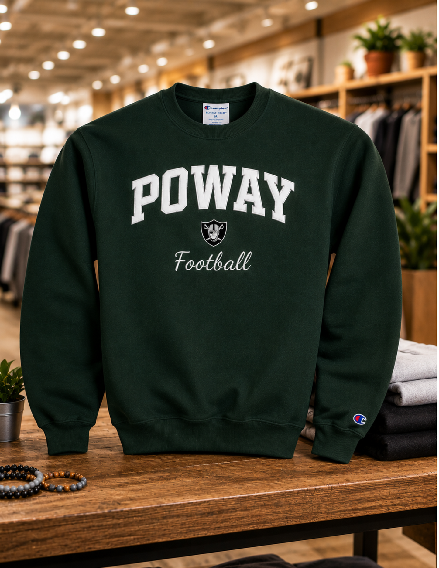 Champion ®  Premium Embroidered & Appliqué "POWAY Football" Crewneck