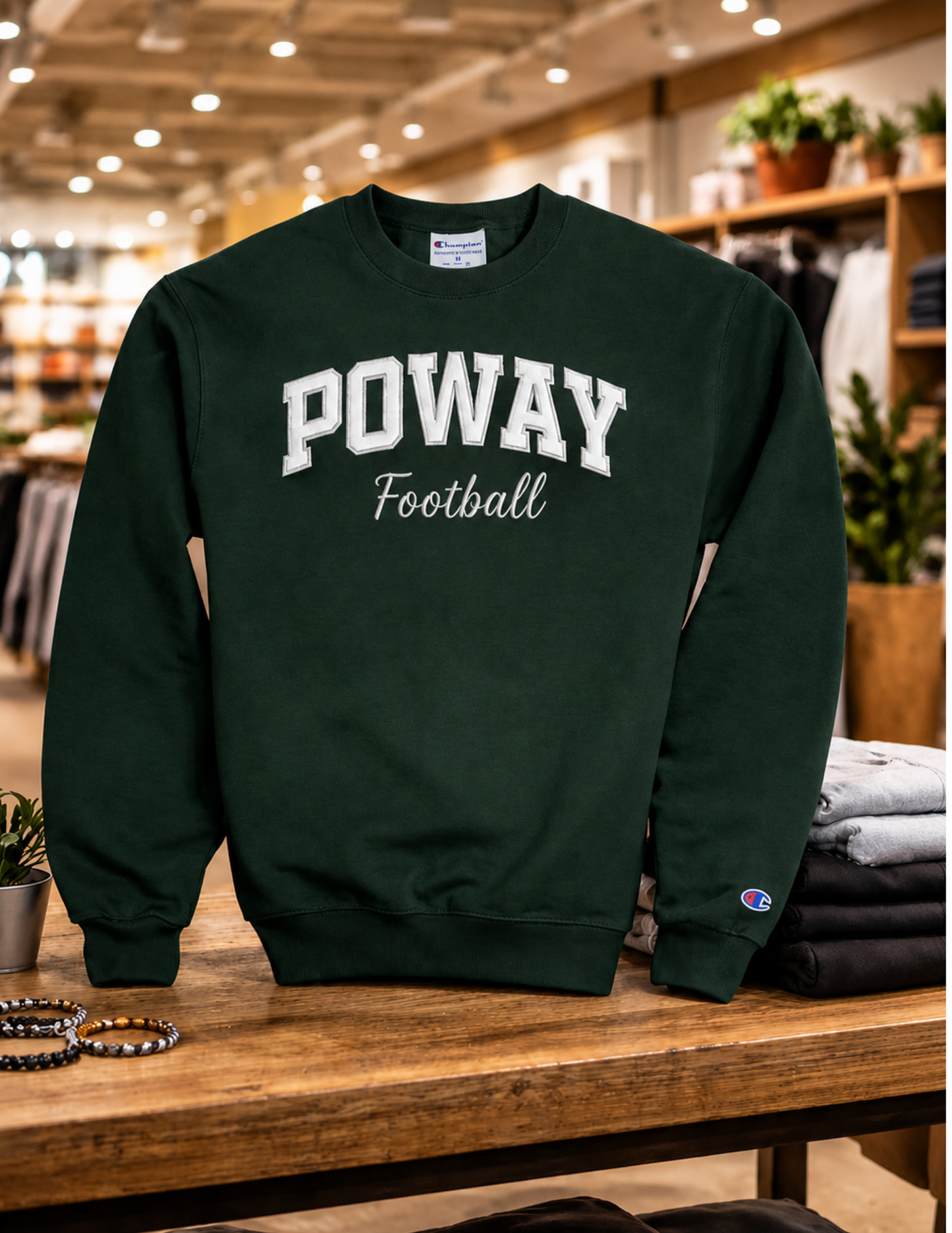 Champion ®  Premium Embroidered & Appliqué "POWAY Football" Crewneck