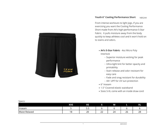 YOUTH - Team Puma Wrestling – 6" Cooling Performance Shorts